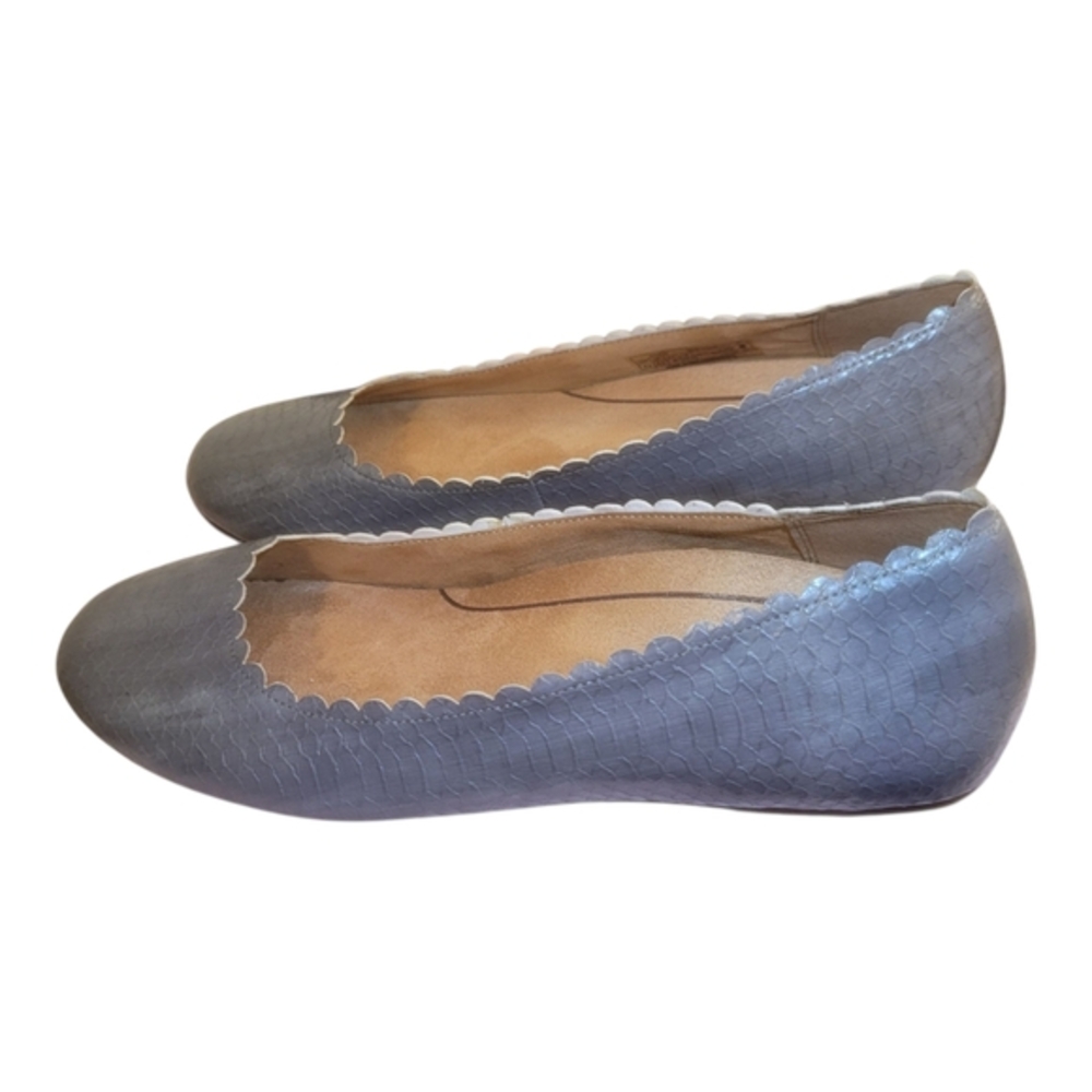 Vionic Scalloped Julieta Ballet Flat Snake Embossed Shadow Gray Sz 8.5